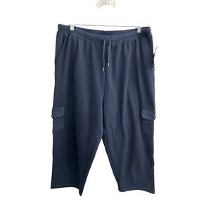 Woman Within Navy Blue Cargo Capri Stretch Fit Pants SZ 1X